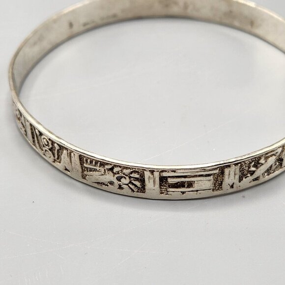 Sterling Silver Bangle Bracelets 925 Taxco Mexico Pair Panel Plain Handmade - Picture 8 of 15